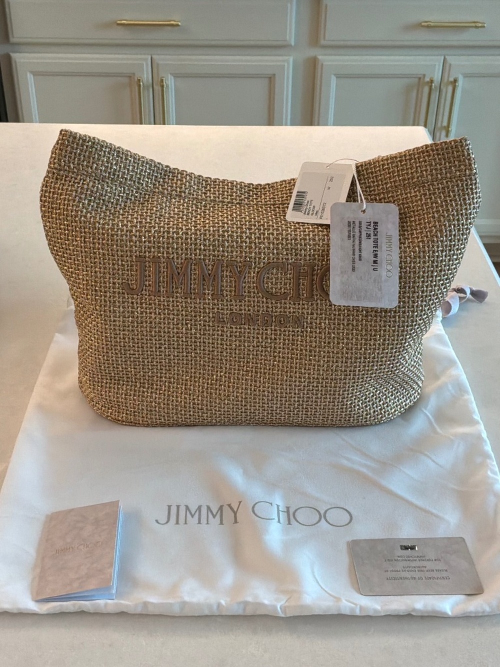 JIMMY CHOO Medium embroidered raffia beach tote